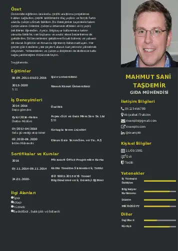 Gıda Mühendisi CV Örnekleri cv indir